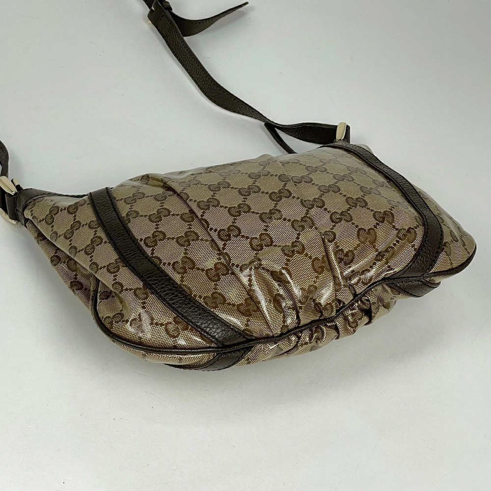 Gucci Abbey Brown Shoulder Bag Canvas GG Crystal